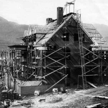 Looking NE at the Construction of the Governor of Alaska's Executive Mansion--one of the few in America, that remains of wood-frame construciton. Given the time of construction, between 1916-1918, the use of wood frame in an executive mansion was unusual, but, then again, Alaska was a mere outpost of the larger United States.